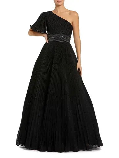 Mac Duggal Women's Ieena 1 Pleated Georgette One-Shoulder Gown - Black - Size 18 | Thumbnail 1 Mac Duggal Women's Ieena 1 Pleated Georgette One-Shoulder Gown - Black - Size 18 | Thumbnail 1
