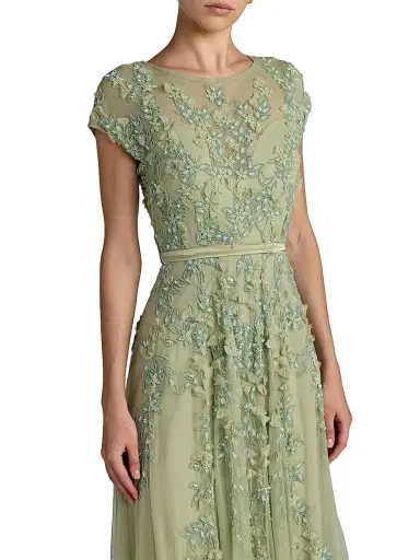 Mac Duggal Women's Evening Floral-Embroidered Mesh Gown - Sage - Size 18 | Thumbnail 3 Mac Duggal Women's Evening Floral-Embroidered Mesh Gown - Sage - Size 18 | Thumbnail 3