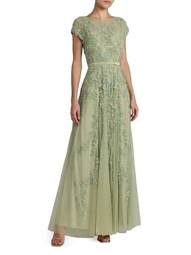 Mac Duggal Women's Evening Floral-Embroidered Mesh Gown - Sage - Size 18 | Thumbnail 1 Mac Duggal Women's Evening Floral-Embroidered Mesh Gown - Sage - Size 18 | Thumbnail 1
