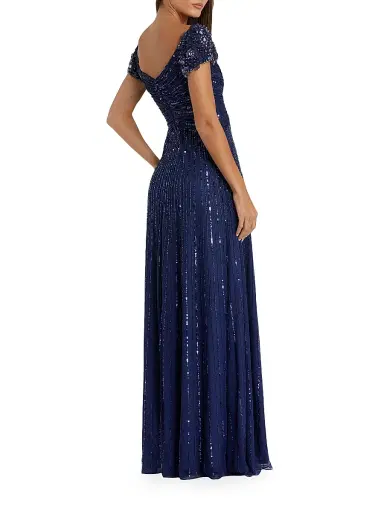 Mac Duggal Women's Embellished Mesh Fit & Flare Gown - Sapphire - Size 16 | Thumbnail 2