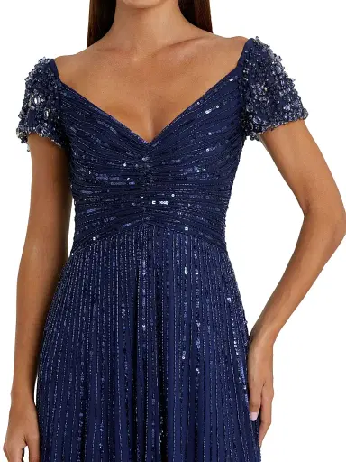 Mac Duggal Women's Embellished Mesh Fit & Flare Gown - Sapphire - Size 16 | Thumbnail 3