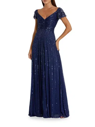 Mac Duggal Women's Embellished Mesh Fit & Flare Gown - Sapphire - Size 16 | Thumbnail 1