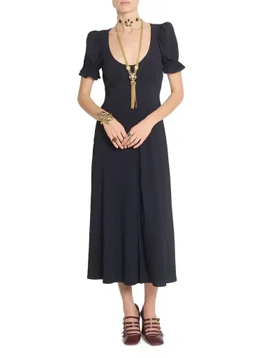 Chloé Women's Scoopneck Button-Front Midi-Dress - Black | Thumbnail 2