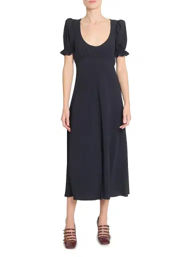 Chloé Women's Scoopneck Button-Front Midi-Dress - Black | Thumbnail 3