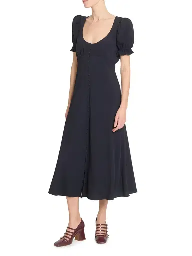 Chloé Women's Scoopneck Button-Front Midi-Dress - Black | Thumbnail 4