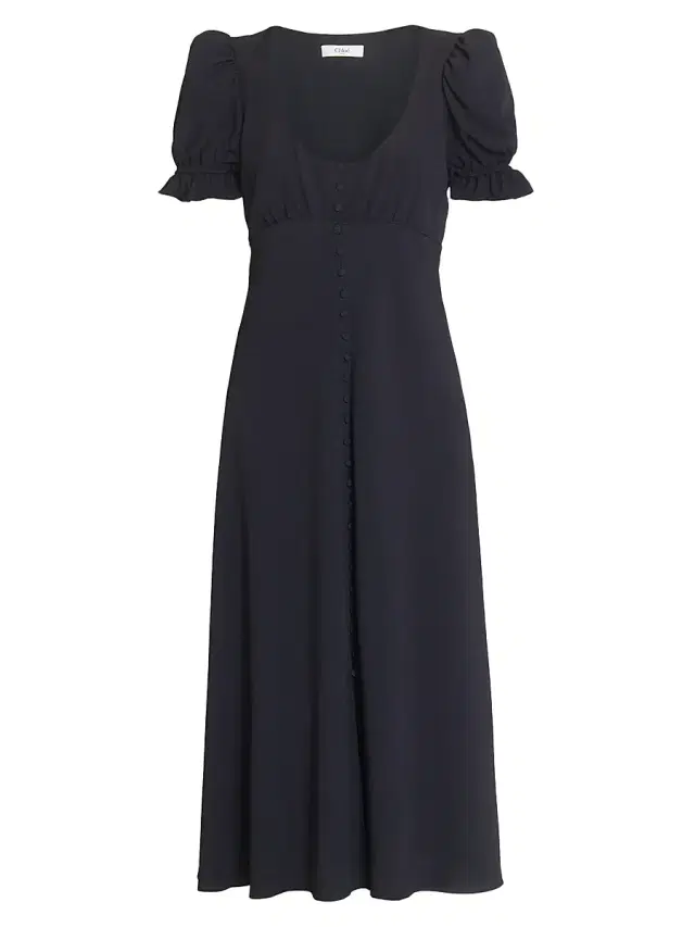 Chloé Women's Scoopneck Button-Front Midi-Dress - Black