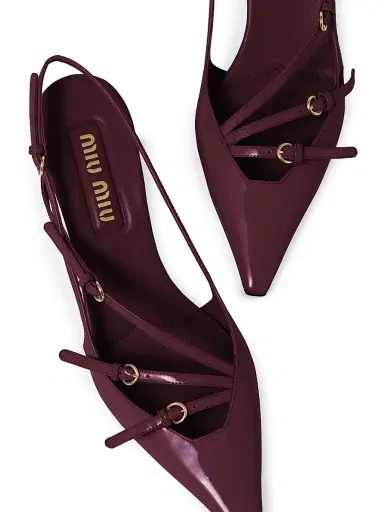 Miu Miu Women's Patent Leather Slingbacks with Buckles - Red | Thumbnail 2 Miu Miu Women's Patent Leather Slingbacks with Buckles - Red | Thumbnail 2