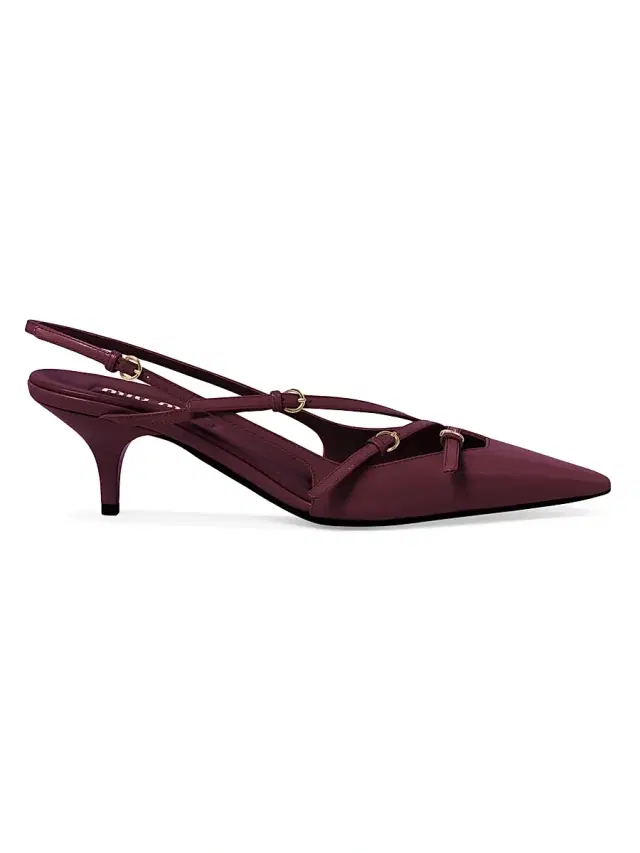Women's Patent Leather Slingbacks with Buckles - Red