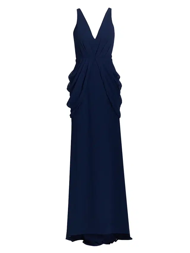 Vera Wang Bride Women's Corse Draped Sleeveless Gown - Navy