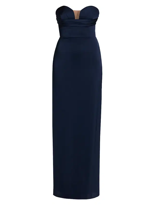 Vera Wang Bride Women's Champane Satin Strapless Column Gown - Navy
