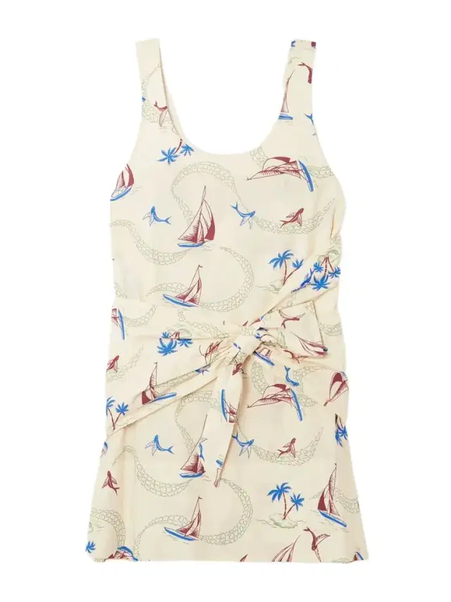 Bow-detailed Printed Cotton Mini Dress