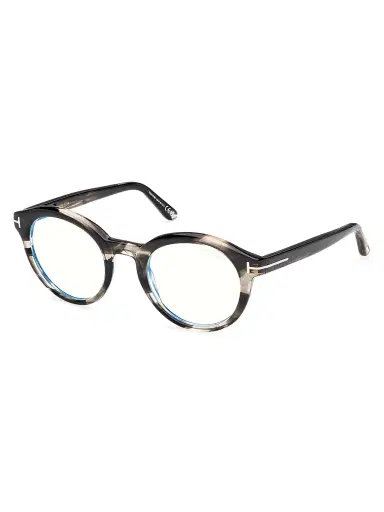 Tom Ford Men's 50MM Round Optical Eyeglasses - Striped Dark Grey Taupe | Thumbnail 1 Tom Ford Men's 50MM Round Optical Eyeglasses - Striped Dark Grey Taupe | Thumbnail 1
