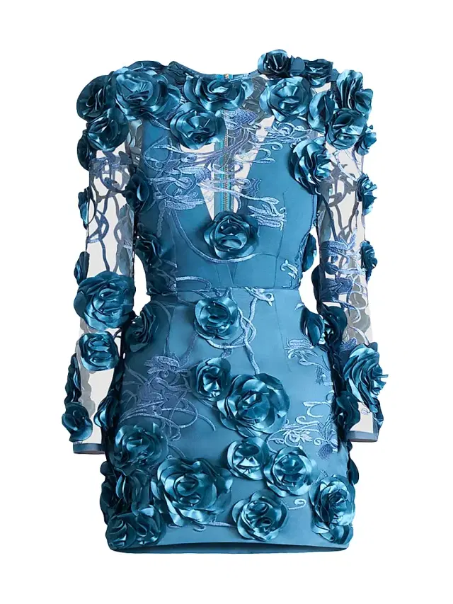 Zhivago Women's Aonia Embellished Floral Mesh Minidress - Dusty Blue