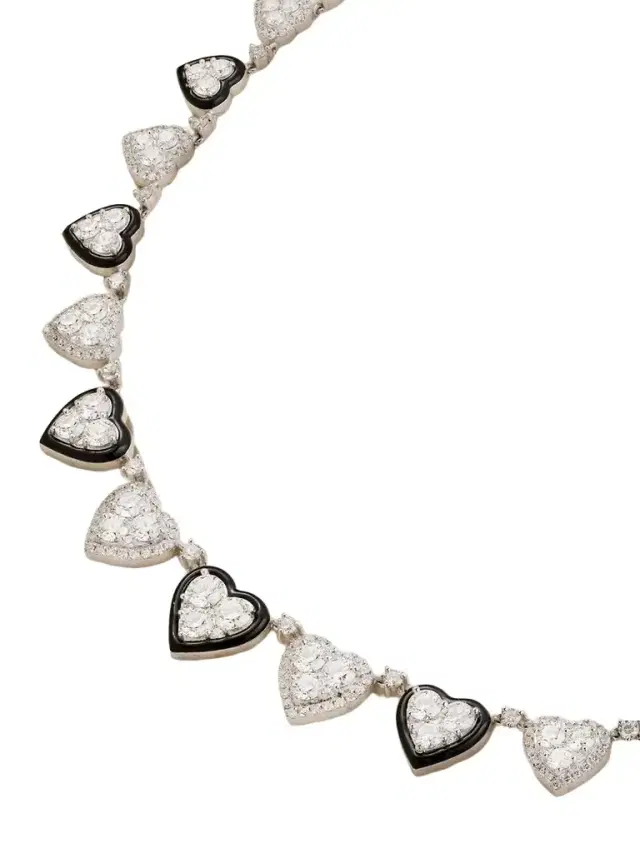 Heart 18-karat White Gold, Diamond And Enamel Choker