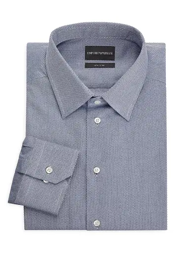 Emporio Armani Men's Cotton Dress Shirt - Navy | Thumbnail 1