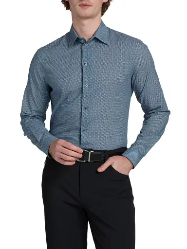 Emporio Armani Men's Woven Cotton Sport Shirt - Light Blue - Size Medium | Thumbnail 3