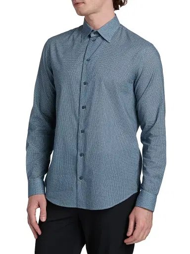 Emporio Armani Men's Woven Cotton Sport Shirt - Light Blue - Size Medium | Thumbnail 4