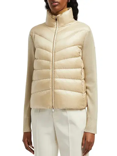 Moncler Women's Zip Front Down Knit Cardigan - Beige | Thumbnail 2 Moncler Women's Zip Front Down Knit Cardigan - Beige | Thumbnail 2