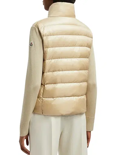 Moncler Women's Zip Front Down Knit Cardigan - Beige | Thumbnail 3 Moncler Women's Zip Front Down Knit Cardigan - Beige | Thumbnail 3
