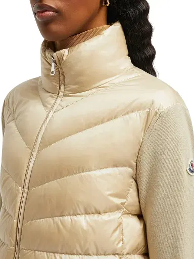 Moncler Women's Zip Front Down Knit Cardigan - Beige | Thumbnail 4 Moncler Women's Zip Front Down Knit Cardigan - Beige | Thumbnail 4