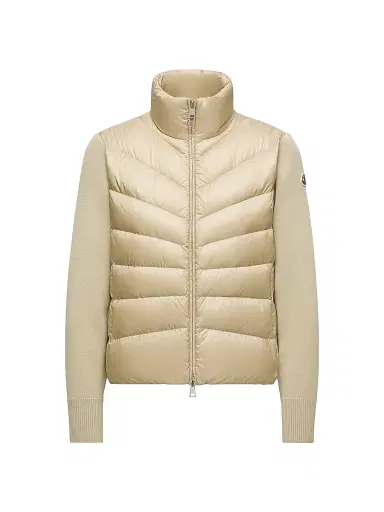 Moncler Women's Zip Front Down Knit Cardigan - Beige | Thumbnail 1 Moncler Women's Zip Front Down Knit Cardigan - Beige | Thumbnail 1