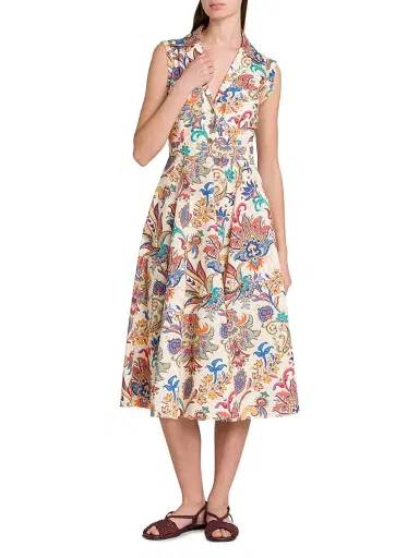 Etro Women's Tapestry Floral Sleeveless Shirtdress - Stampa Bianco | Thumbnail 2