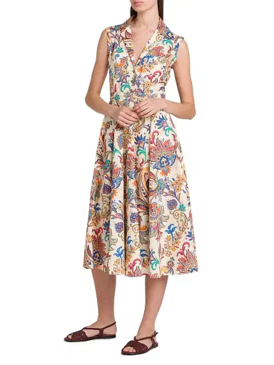 Etro Women's Tapestry Floral Sleeveless Shirtdress - Stampa Bianco | Thumbnail 4