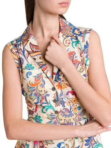 Etro Women's Tapestry Floral Sleeveless Shirtdress - Stampa Bianco | Thumbnail 6