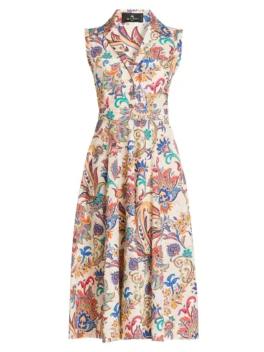 Etro Women's Tapestry Floral Sleeveless Shirtdress - Stampa Bianco | Thumbnail 1