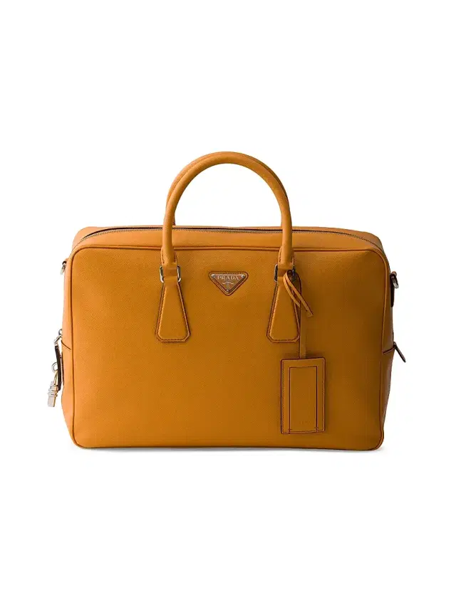 Men's Saffiano Leather Work Bag - Black