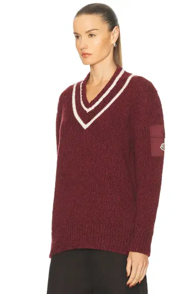 Moncler Long Sleeve V-neck Sweater | Thumbnail 2 Moncler Long Sleeve V-neck Sweater | Thumbnail 2