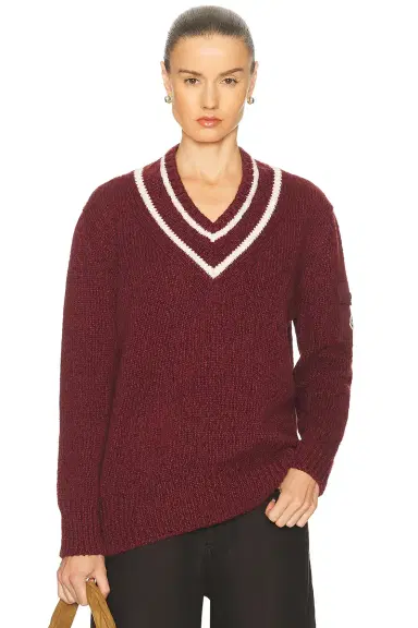 Moncler Long Sleeve V-neck Sweater | Thumbnail 1 Moncler Long Sleeve V-neck Sweater | Thumbnail 1
