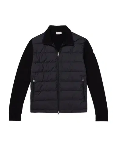 Moncler Logo-Appliquéd Quilted Shell-Panelled Cotton Down Cardigan - Men | Thumbnail 1 Moncler Logo-Appliquéd Quilted Shell-Panelled Cotton Down Cardigan - Men | Thumbnail 1