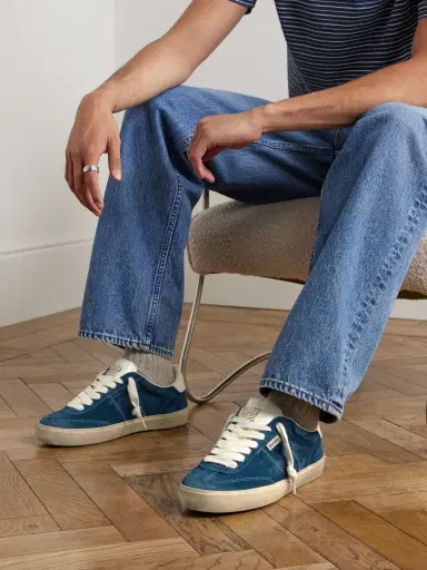Golden Goose Soul-Star Distressed Leather-Trimmed Suede Sneakers - Men | Thumbnail 2 Golden Goose Soul-Star Distressed Leather-Trimmed Suede Sneakers - Men | Thumbnail 2
