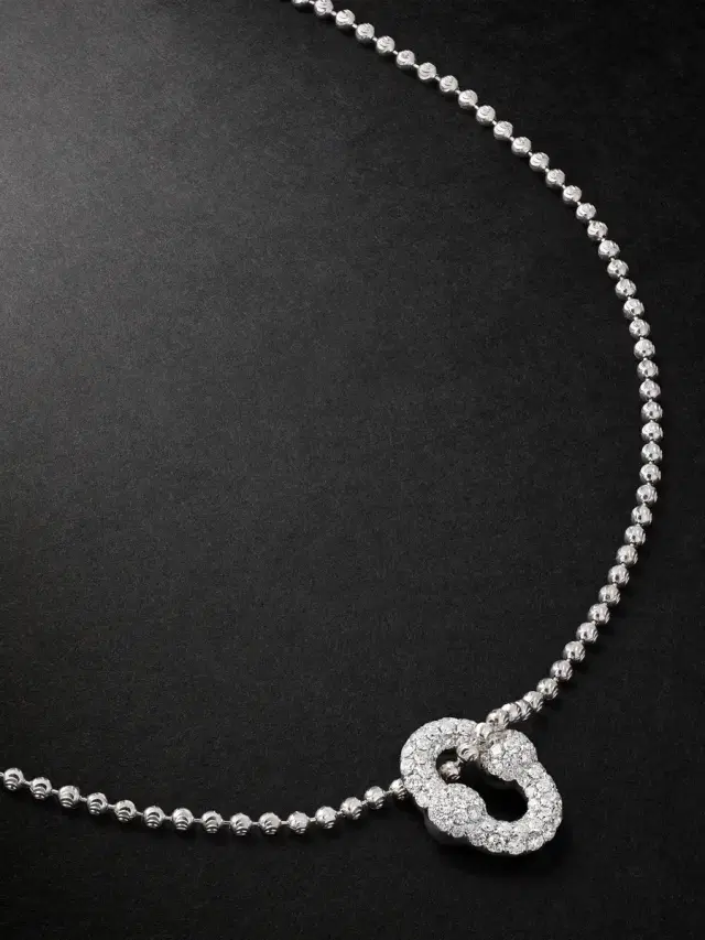 Greg Yuna Umlaut 18-Karat White Gold Diamond Ball Chain Necklace - Men