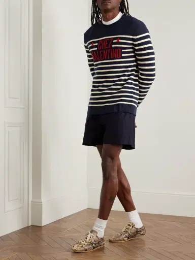 Valentino Garavani Logo-Intarsia Striped Virgin Wool Sweater - Men | Thumbnail 2 Valentino Garavani Logo-Intarsia Striped Virgin Wool Sweater - Men | Thumbnail 2