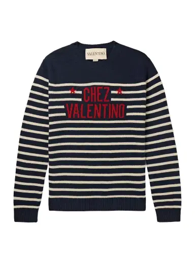 Valentino Garavani Logo-Intarsia Striped Virgin Wool Sweater - Men | Thumbnail 1 Valentino Garavani Logo-Intarsia Striped Virgin Wool Sweater - Men | Thumbnail 1