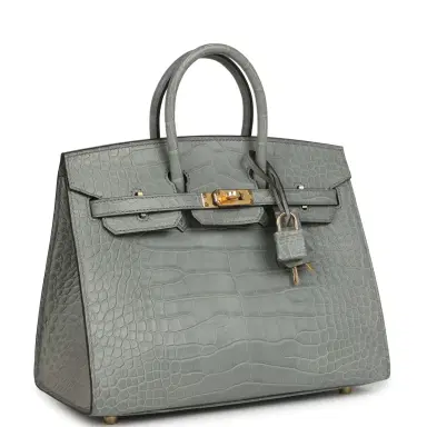 HERMÈS Hermes Birkin Sellier 25 Gris Ciment Matte Alligator Gold Hardware | Thumbnail 2