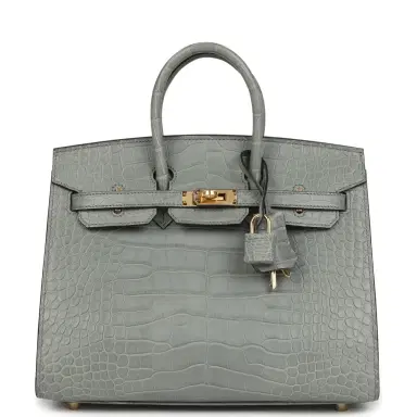HERMÈS Hermes Birkin Sellier 25 Gris Ciment Matte Alligator Gold Hardware | Thumbnail 1