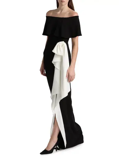 Teri Jon by Rickie Freeman Women's Two-Tone Off-the-Shoulder Column Gown - Black White | Thumbnail 2