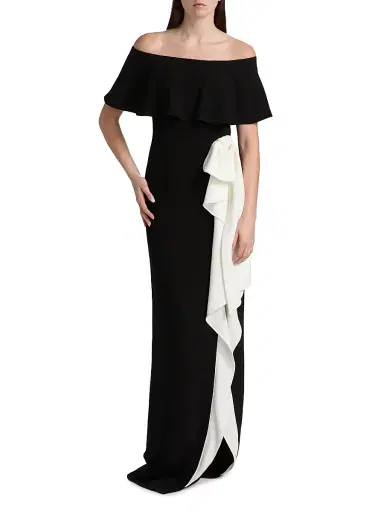 Teri Jon by Rickie Freeman Women's Two-Tone Off-the-Shoulder Column Gown - Black White | Thumbnail 3