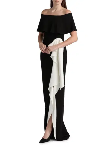 Teri Jon by Rickie Freeman Women's Two-Tone Off-the-Shoulder Column Gown - Black White | Thumbnail 4