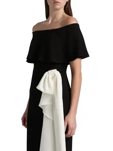 Teri Jon by Rickie Freeman Women's Two-Tone Off-the-Shoulder Column Gown - Black White | Thumbnail 6