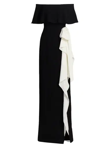 Teri Jon by Rickie Freeman Women's Two-Tone Off-the-Shoulder Column Gown - Black White | Thumbnail 1