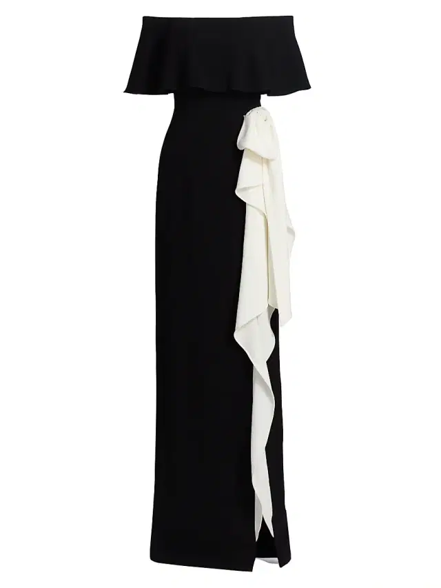 Teri Jon by Rickie Freeman Women's Two-Tone Off-the-Shoulder Column Gown - Black White