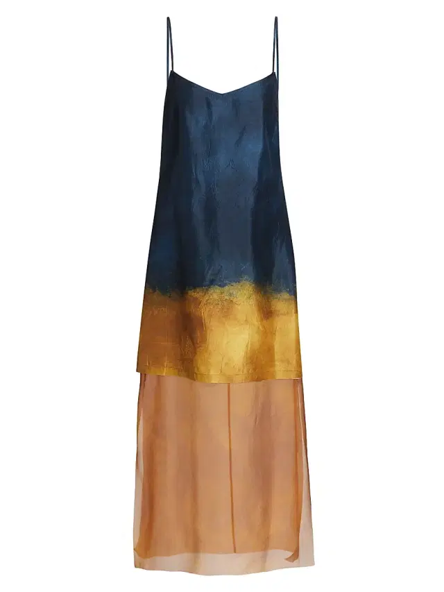 Women's Painted Stripe Slip Dress - Navy Marigold