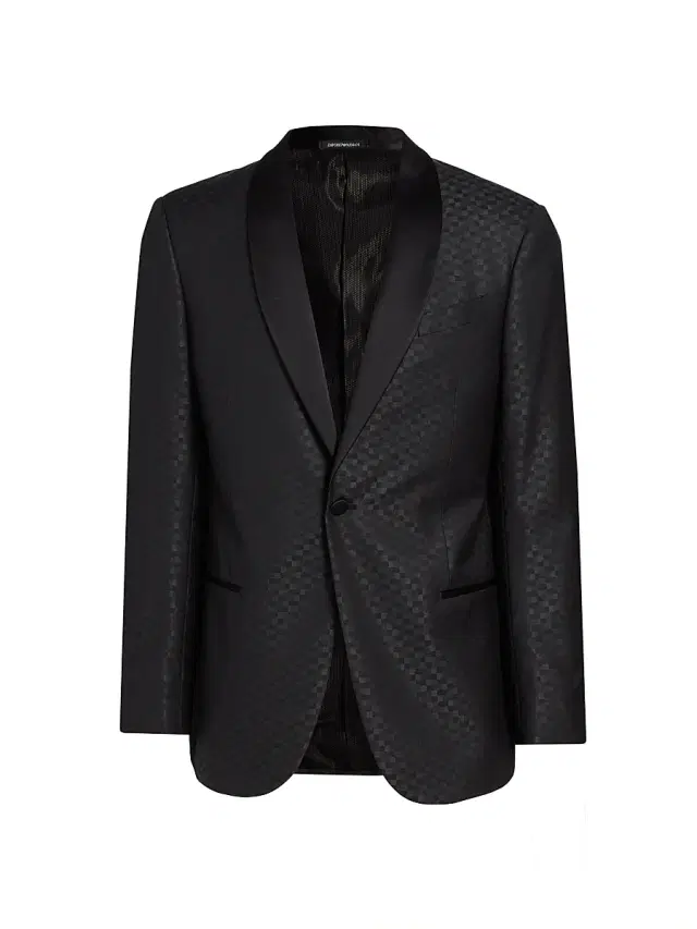 Men's Tonal Check Virgin Wool-Silk Dinner Jacket - Dark Grey