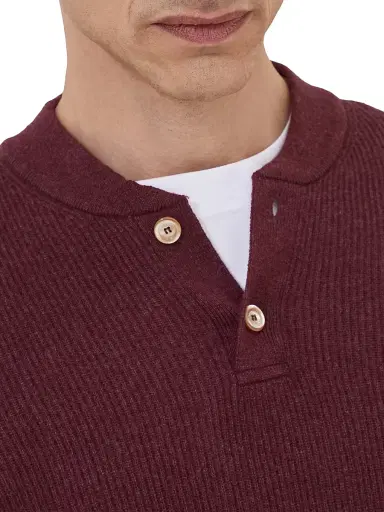 Brunello Cucinelli Men's Cashmere English Rib Sweater with Henley Collar - Amaranth Red - Size 40 | Thumbnail 4 Brunello Cucinelli Men's Cashmere English Rib Sweater with Henley Collar - Amaranth Red - Size 40 | Thumbnail 4