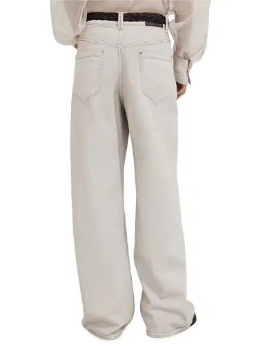 Brunello Cucinelli Women's Stretch Dyed Denim Loose Barrel Trousers - Cool Beige | Thumbnail 3 Brunello Cucinelli Women's Stretch Dyed Denim Loose Barrel Trousers - Cool Beige | Thumbnail 3