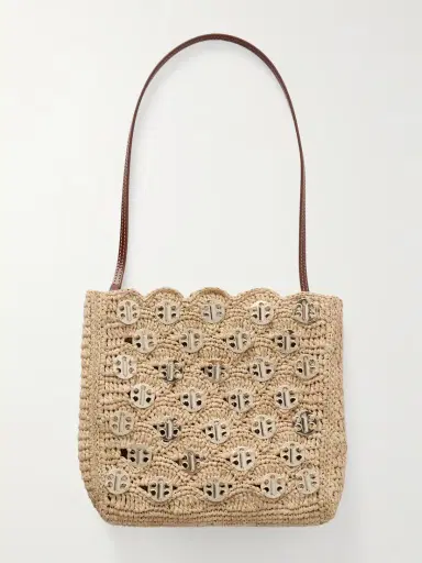Rabanne Leather-trimmed Embellished Woven Raffia Shoulder Bag | Thumbnail 3